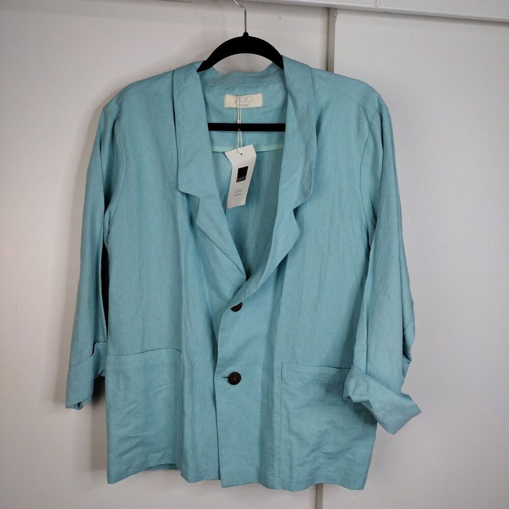 NEW Silvo Design Aqua Blue Linen 2 Button Front Blazer Jacket Women’s Sz S - Picture 1 of 7